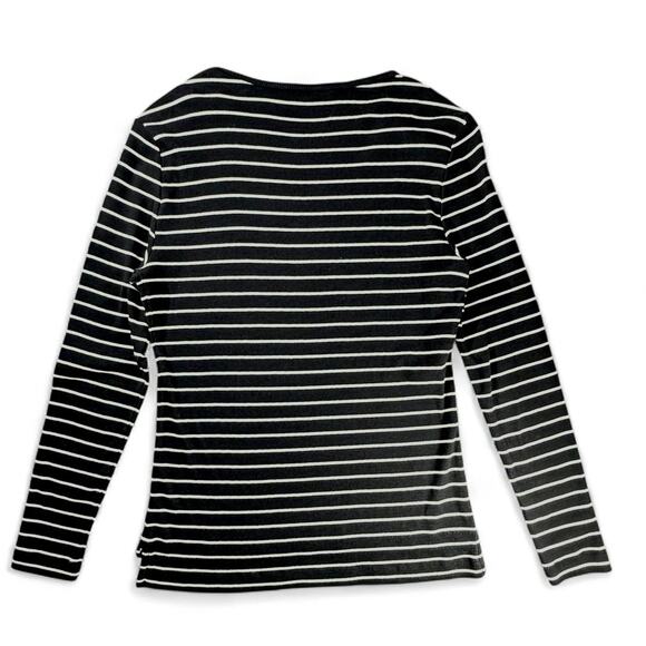 Lauren Ralph Lauren Ribbed Striped Top Women L Baddie Leather Zip Trim Black Y2K - Picture 8 of 9